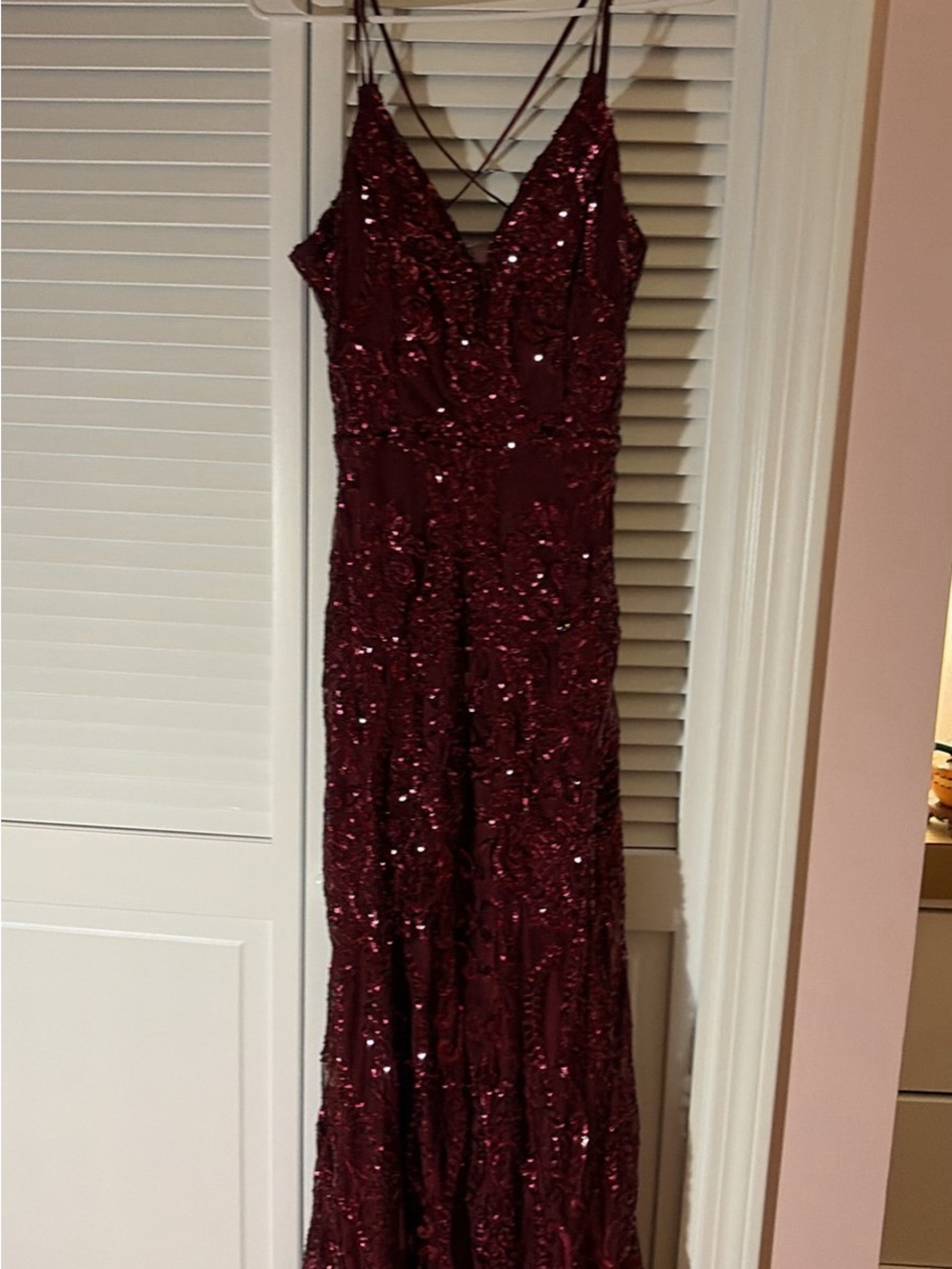 Windsor Burgundy Sequin Evening Gown